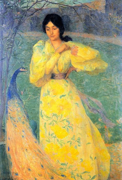 Young Woman with Peacock by Edmond Aman Jean